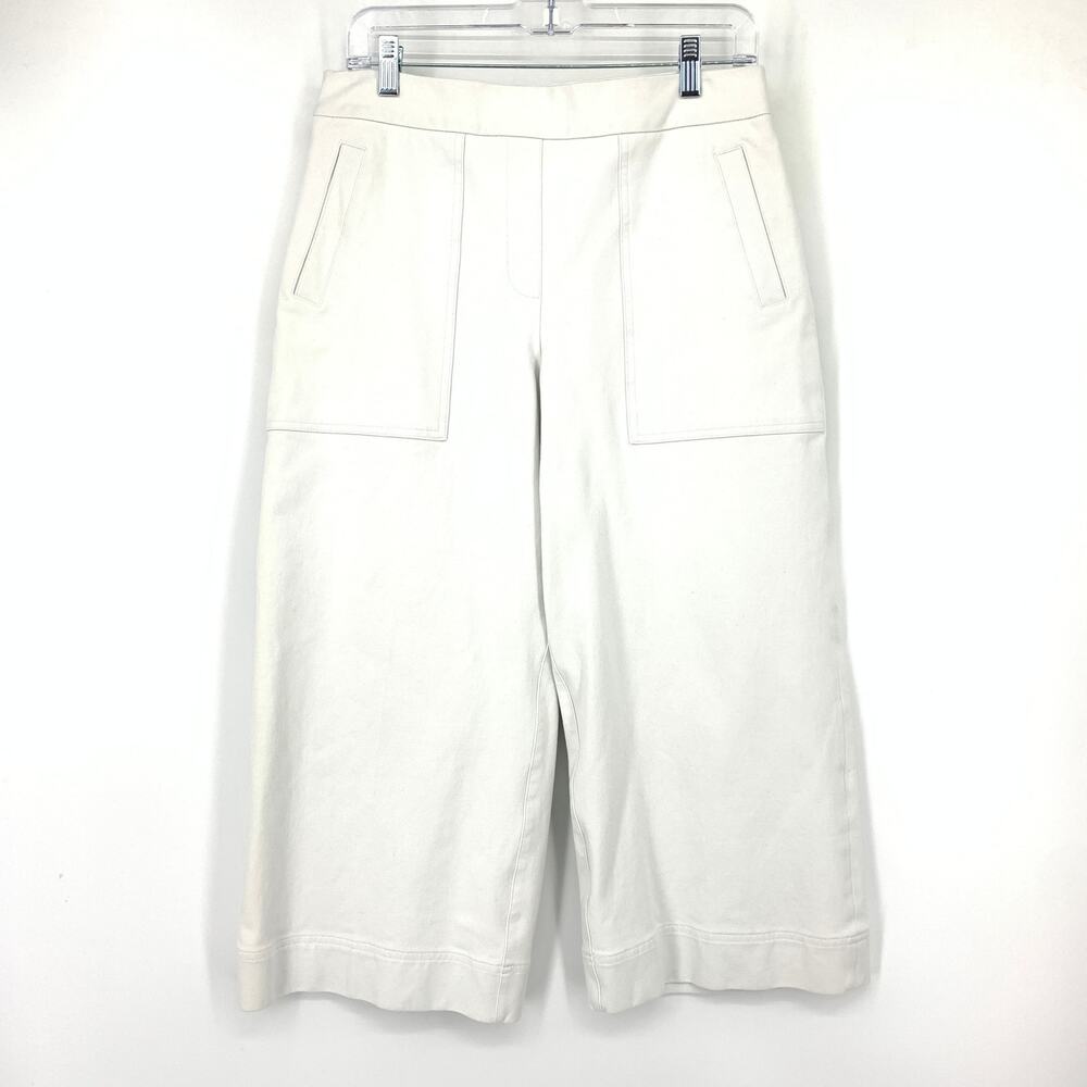 Spanx Cropped Wide Leg Jeans Womens Size Large White Pull On Waistband